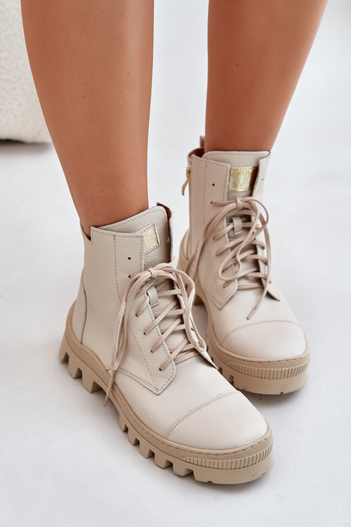 Women's Boots Made Of Natural Leather Light Beige Zazoo