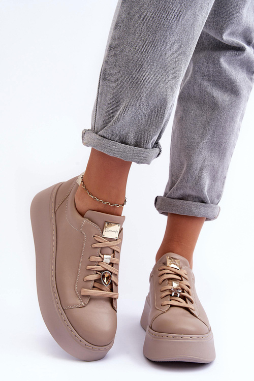 Leather Platform Sport Shoes Maciejka 06191-04 Beige