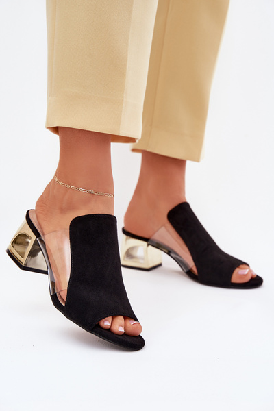 Ladies Slippers On Golden Heel Black Tessira