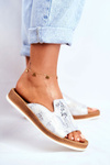 Elegant Leather Slippers Animal Print White Nicole 2495
