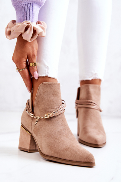 Suede Cowboy Boots With Stripes Dark Beige Inessa