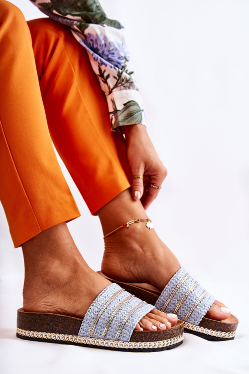 Klapki Damskie Klasyczne Łańcuszek Niebieskie Maddy