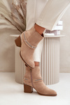 Warm Women's Heeled Boots with Chain Eco Suede Beige Hanalen
