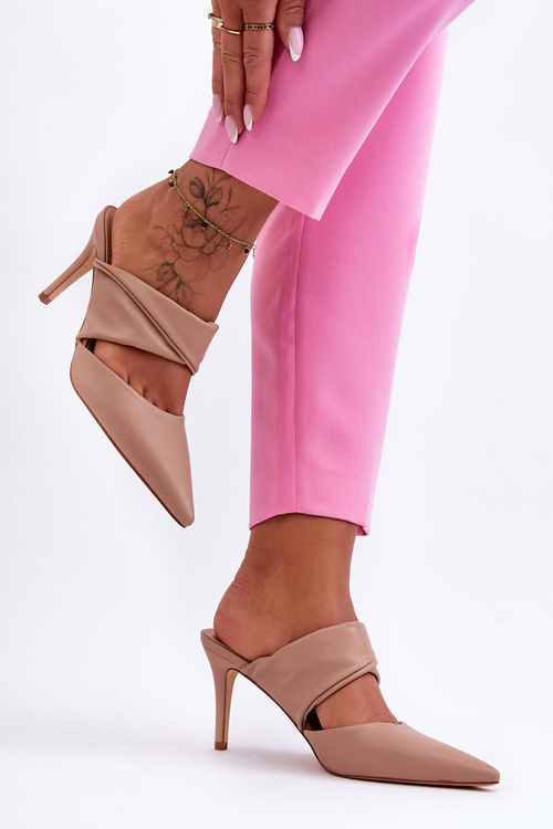 Leather Sandals on Heels Dark Beige Aveline