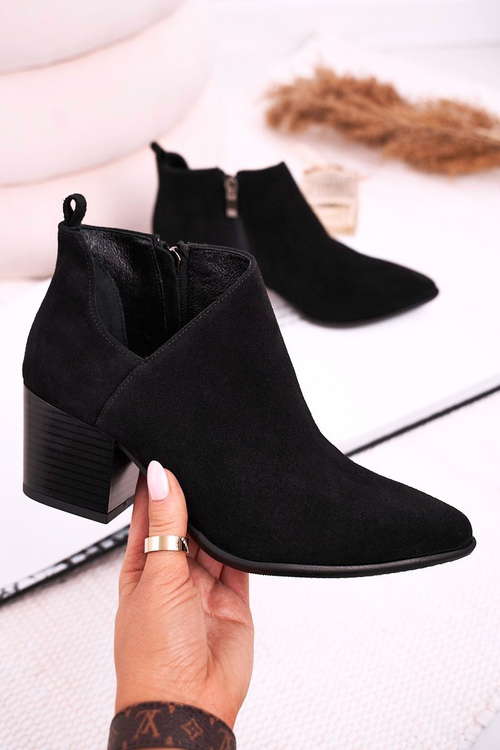 Women's Boots With A Cut On Block Heel Suede Black Lawrence