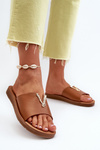 Women's Flat Sole Sandals with Eco Leather Decoration Brown Makia
