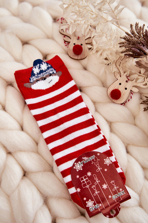 Youth Striped Socks With Bear Red and White