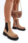 Women's Lined Ankle Boots with Zipper Beige Vesta