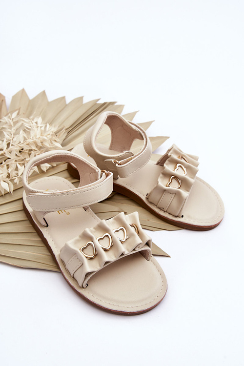 Children's Sandals With Velcro Hearts Beige Havana