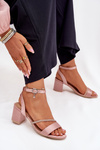 Ladies Heeled Sandals With Zirconia Vinceza 20268 Beige
