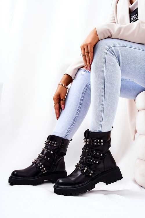 Strapless Worker Boots with studs Black Brenna