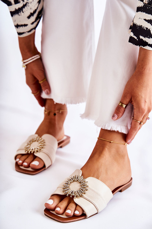 Comfortable Women's Slippers With Decoration Light beige Ginera