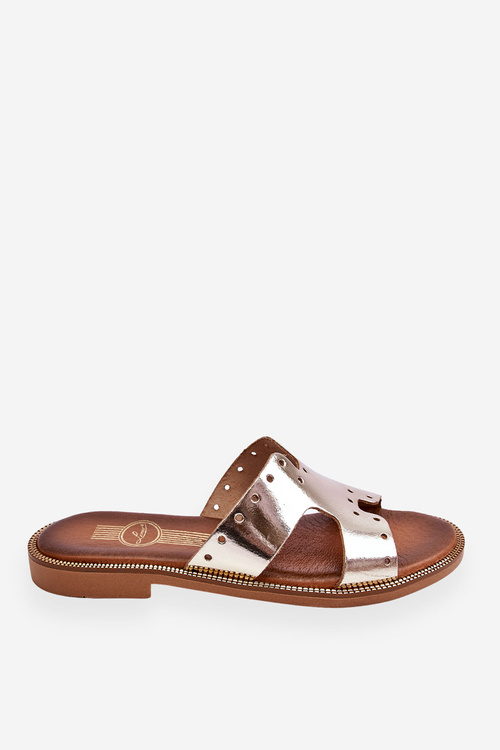 Klapki Damskie Ozdobne Wycięcia Złote Zazoo 40326