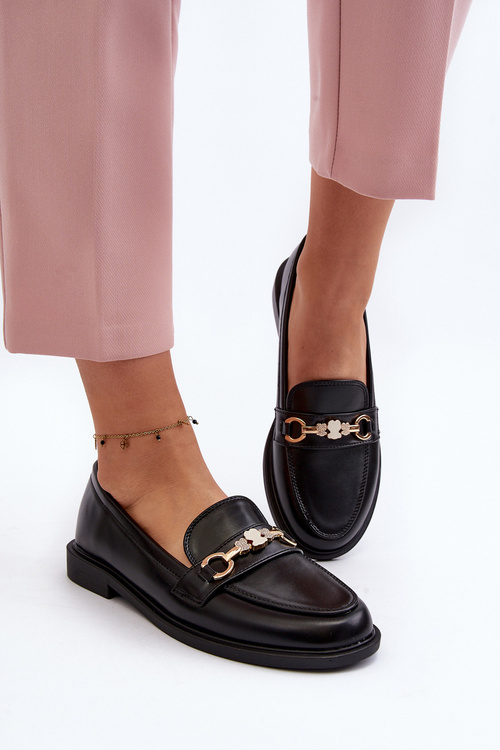 Women's Flat Heel Eco Leather Moccasins Black Vimedia