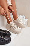 Perforated Sneakers With Gold Detail Beige Cassildi