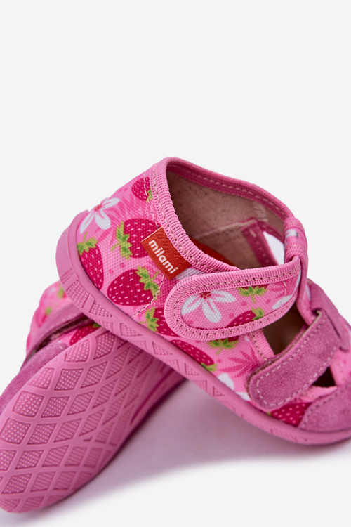 Children's slippers Milami with Velcro in strawberries pink Reathiana