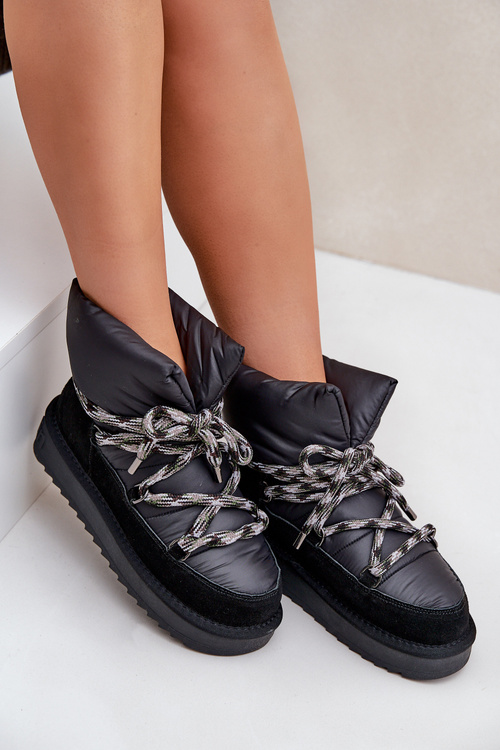 Suede Snow Boots Women With Thick Lacing D.Franklin DFSH375003 Black