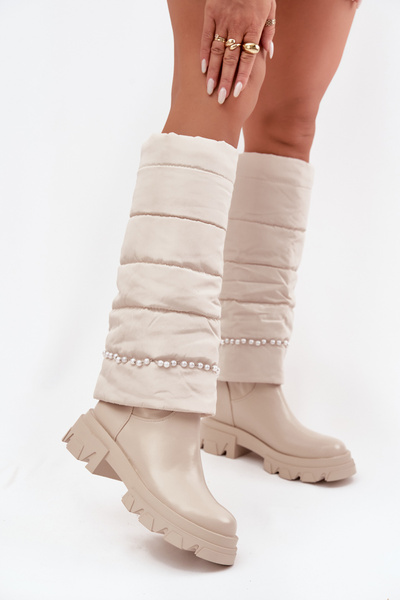 Women's Insulated Boots with Pearls Light Beige Irvette