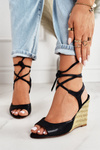 Leather Sandals On A Braided Wedge Laura Messi 1944 Black
