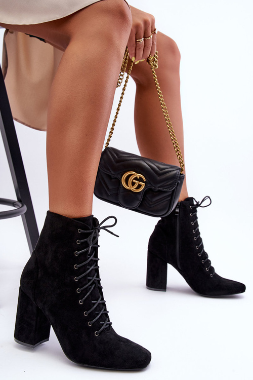 Botki Damskie Zamsz Słupek Czarne Saolio L08-237