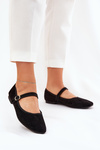Ballet Flats With Strap And Buckle Eco Suede Black Vikilora