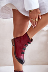 Damskie Botki Ocieplane Płaski Obcas Bordowe Evalith 