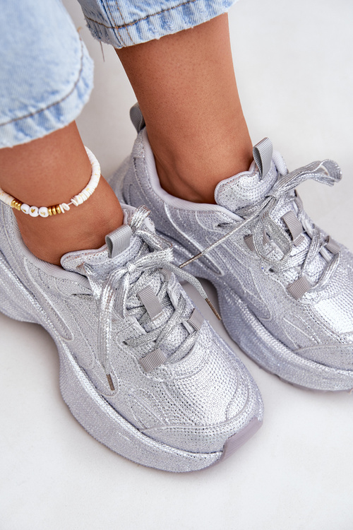 Women's Sneakers Decorated with Rhinestones Silver Porrot