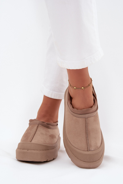 Women's Snow Boots On Platform With Low Shaft Dark Beige Izamine