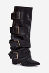Women's heeled boots with turned upper and gold buckles Black Isavelle