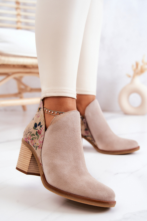 Botki Damskie Skórzane Maciejka Jasnobeżowe 04492