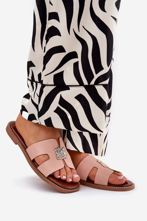 Flat Slippers With Cutouts And Decoration Dirty Pink Bohalis