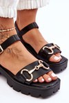 Women's Leather Sandals With Embellishment Black Emori