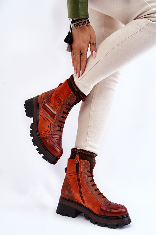Women's Leather Boots Flat Heel Maciejka 05624-08 Orange-Brown
