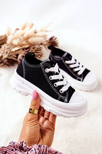 Children's Sneakers On A Platform Black and White Travel Time