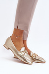 Women's Flat Heel Moccasins with Gold Decoration Iluvana