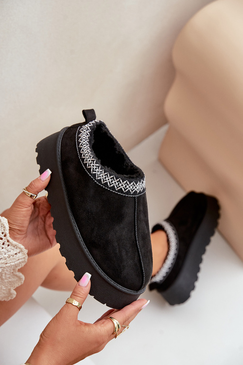 Snow Slippers On Platform With Embroidery Black Tamilda