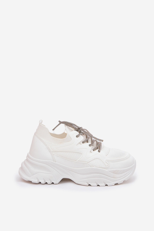 Sneakersy Z Ozdobnym Sznurowaniem Na Platformie Białe Evalianne