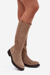Women's insulated flat-heeled eco suede boots Dark beige Delyssa