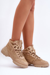 Women's Suede Sports Shoes with Chain Dark Beige Tymagio