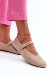Beige Buckled Faux Suede Ballerina Flats Anlofi