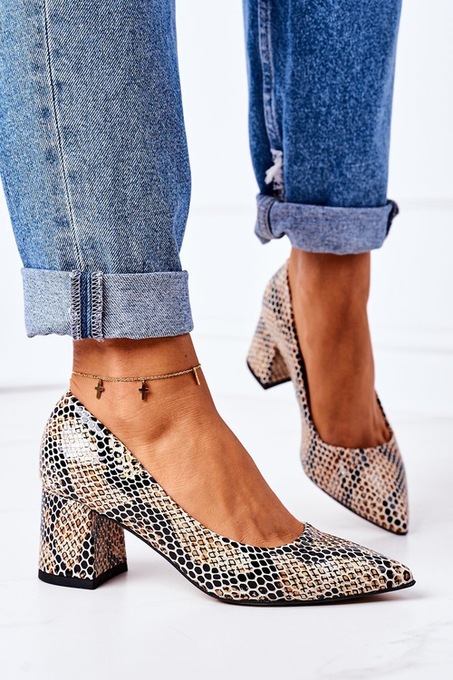 Leather Pumps With Animal Pattern Lewski Shoes 2801 Black-Beige