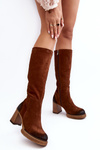 Women's Suede Knee-High Boots with Heel Lemar Dark Brown Ceraxa