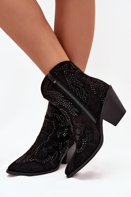 Botki Kowbojki Ze Zdobieniem Ocieplane Czarne Lelira