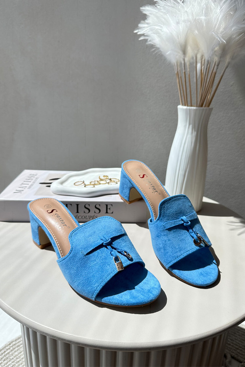 Women's Blue High Heel Sandals in Faux Suede Jemenna