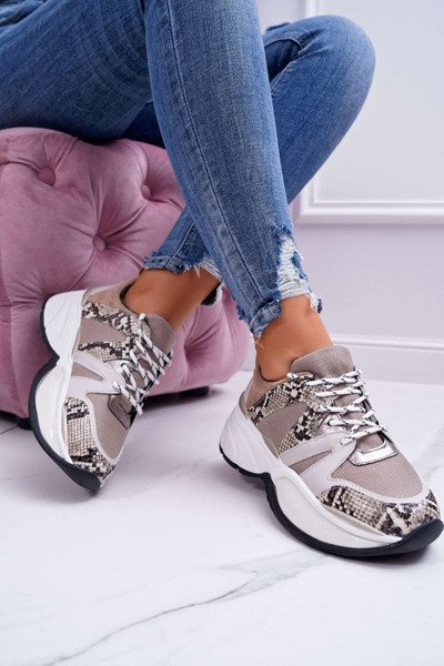 Women's Sports Shoes Beige Snake Leather Larey