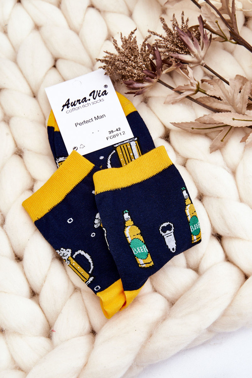 Men's Funny Mismatch Beer Bottle Socks Navy Blue