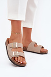 Women's Slip-On Sandals On Cork Sole Beige Cortina