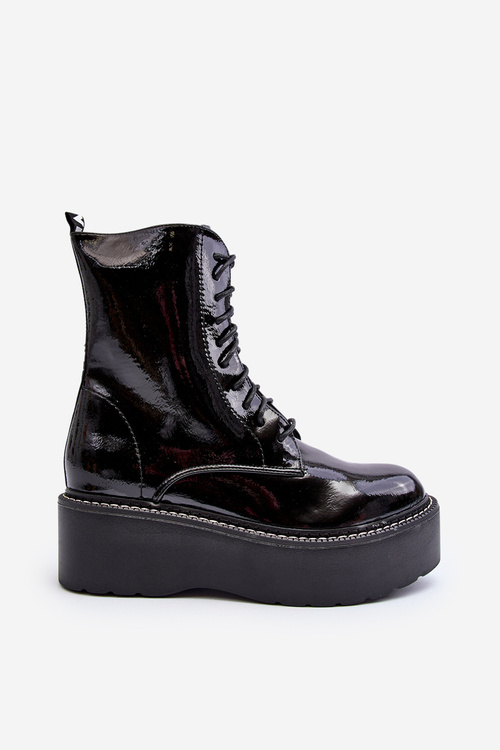 Women's Patent Leather Boots with Chunky Sole Black Movana