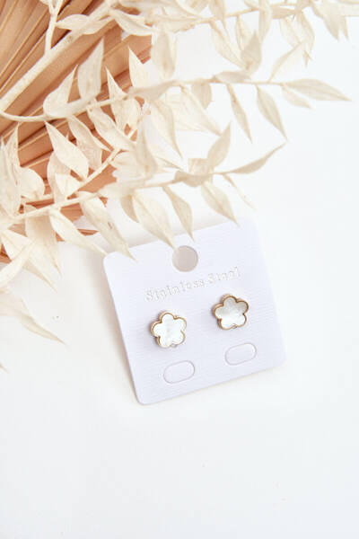 Delicate Earrings Flowers White and Gold