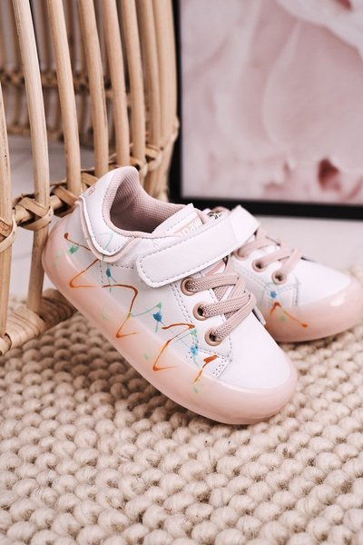 Dziecięce Sportowe Buty Ze Świecącą Podeszwą LED Biało-Różowe Disco